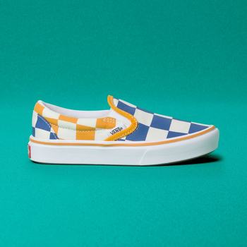 Detske Tenisky Vans Big Checker ComfyCush (8-14+ years) Modre/Žlté VA65FRNIH